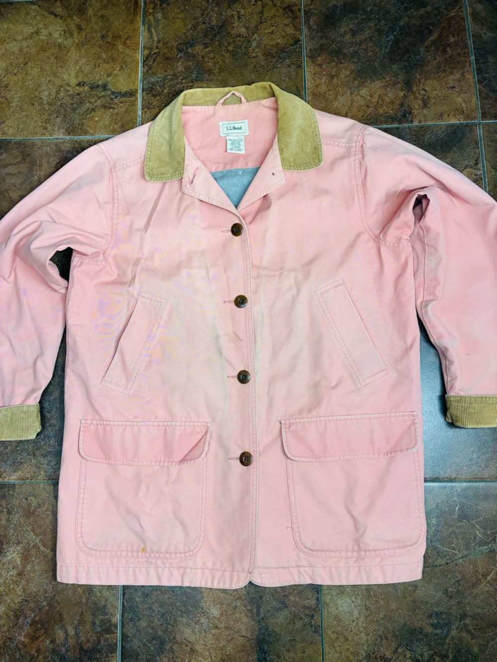 L.L. Bean Pink Canvas Utility Jacket with Tan Corduroy Collar
